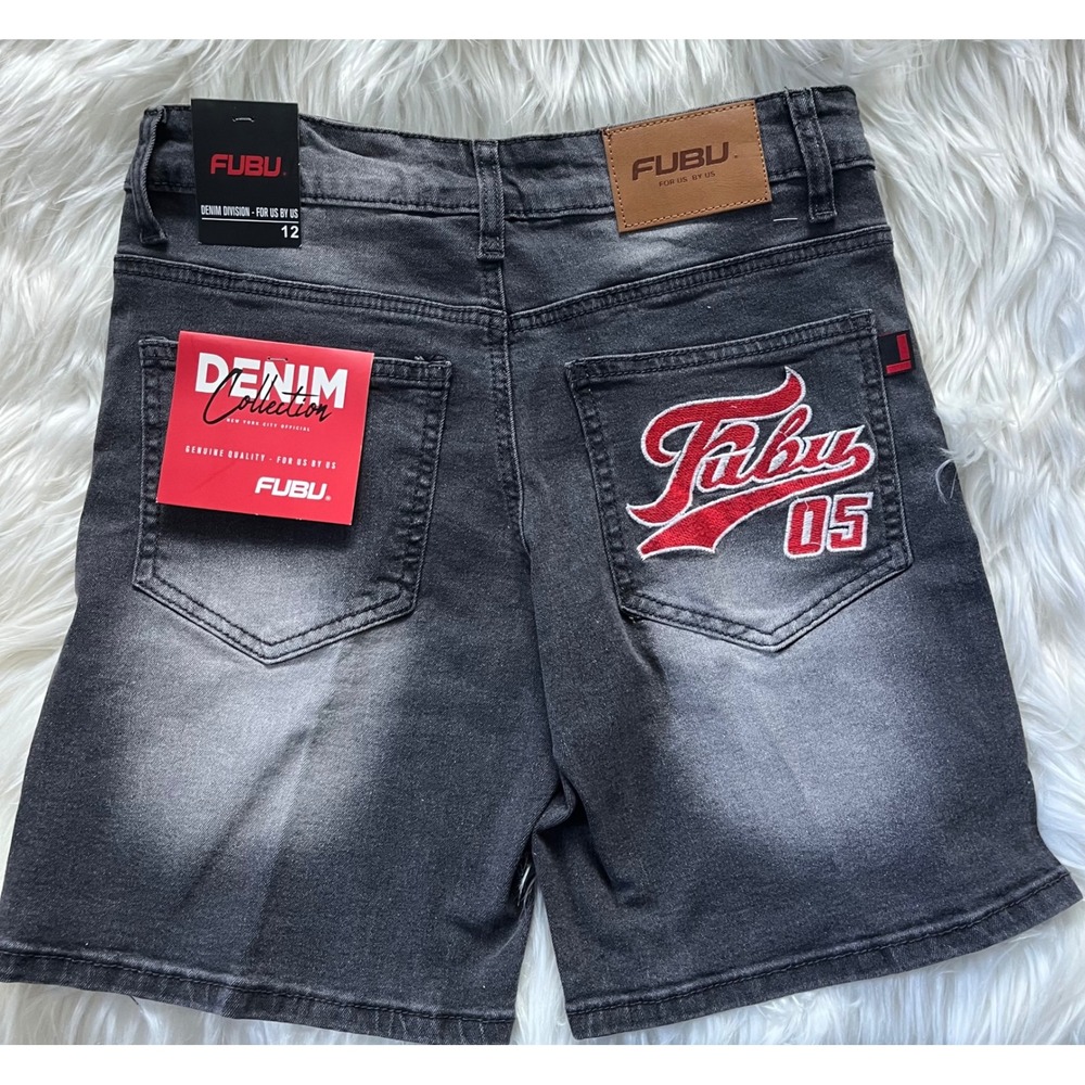 NWT Fubu Charcoal Distressed Denim Jean Shorts Boys 12